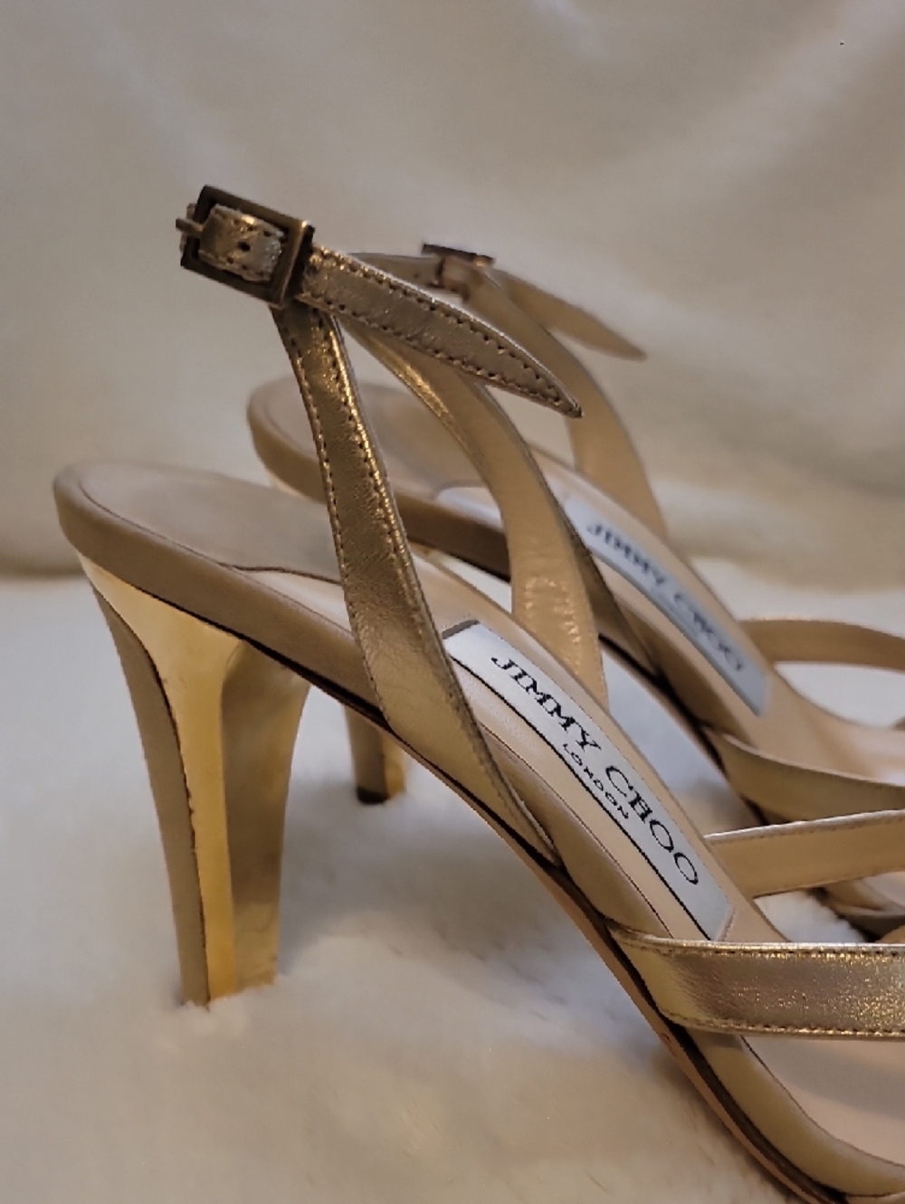 Jimmy Choo Metallic Gold Crisscross Slingback Heels - Picture 4 of 9